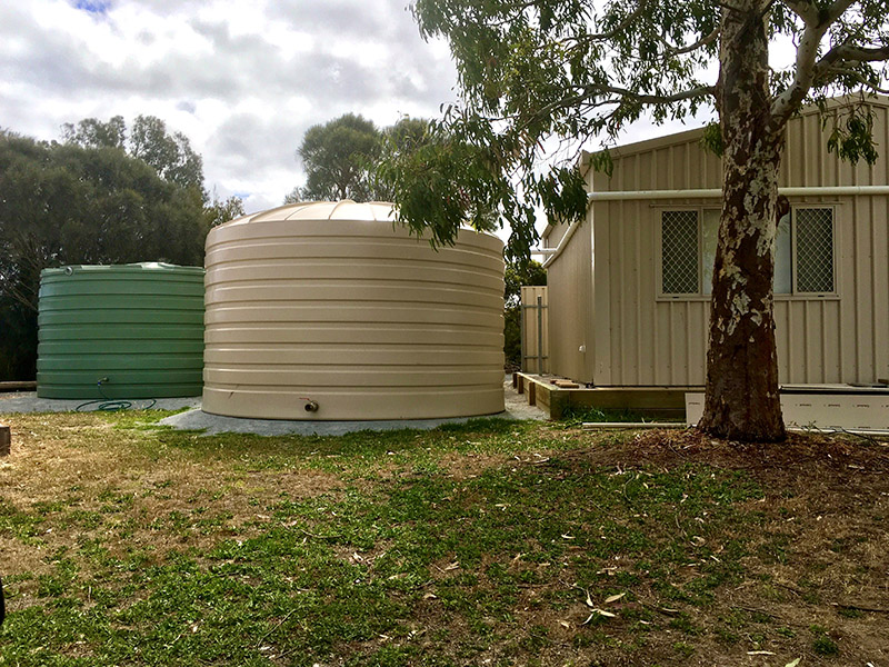 The rainwater tank, funded by SA Power Networks' Community Grants Program after is has been successfully installed in Tulka.